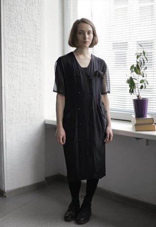 VINTAGE 80'S MIDI BLACK DOUBLE BREASTED DRESS