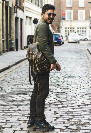 CORAL GREEN LEATHER RUCKSACK