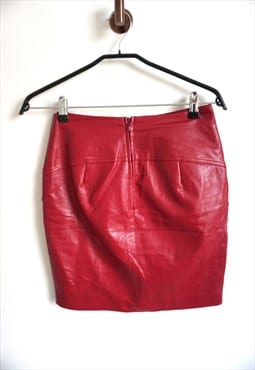 Vintage High Waist Leather Red Pencil Mini Skirts Skirt