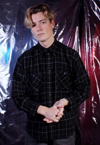 VINTAGE FILA BLACK FLANNEL SHIRT WITH WHITE AND YELLOW CHECK