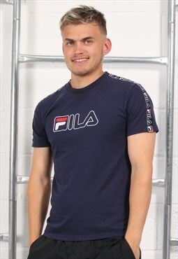 Vintage Fila T-Shirt in Navy Crewneck Casual Lounge Tee XS