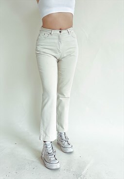 Vintage 80s High Waisted Cream Denim Women Jeans XS