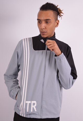 ADIDAS MENS VINTAGE TRACKSUIT TOP JACKET MEDIUM GREY 90S
