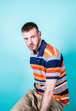 Vintage Tommy Hilfiger Polo Shirt in Orange and Blue Stripes