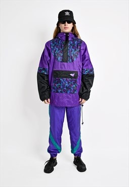 90s retro purple windbreaker hooded jacket vintage rain coat