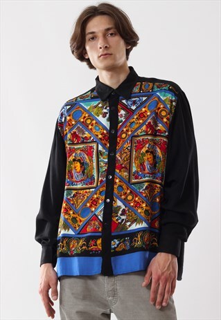 VINTAGE MENS BAROQUE BAROCCO PRINTED LONG SLEEVE SHIRT