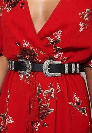 SUNDOWN DOUBLE SILVER WESTERN BELT