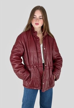 80's Vintage Dark Red Leather Padded Ladies Jacket