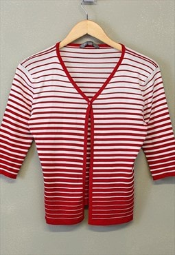 Vintage Y2K Stripe Button Sweater Red White Short Sleeve 