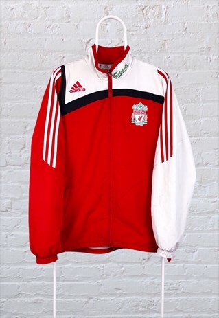 VINTAGE ADIDAS LIVERPOOL FC TRACK FOOTBALL JACKET RED MEDIUM
