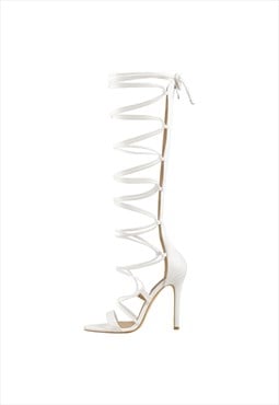 Lace-up Round Toe Strappy Zipper Stiletto Sandals