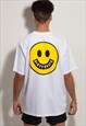 90'S INSPIRED BOX FIT RAVE SMILE T-SHIRT IN WHITE