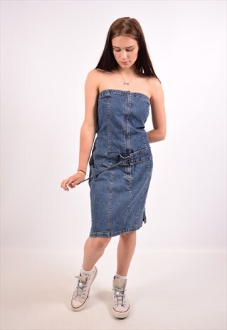 VINTAGE TOMMY HILFIGER STRAPLESS DENIM DRESS BLUE