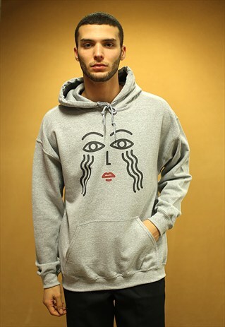 HEATHER GREY HOODIE WITH PRINTED ABSTRACT ATHENA DESIGN
