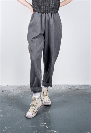 VINTAGE 1990S GREY HIGH-WAISTED TROUSER
