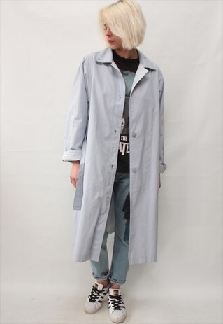 VINTAGE 80'S CLASSIC BEAUTIFUL BLUE GREY LIGHT TRENCH