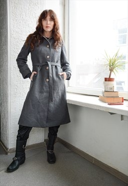 Vintage Grey Wool Belted Coat