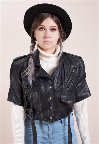 VINTAGE SOFT LEATHER BLACK CROPPED JACKET
