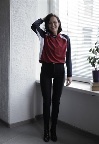 VINTAGE 90'S RED COLOUR BLOCK LONG SLEEVED TOP