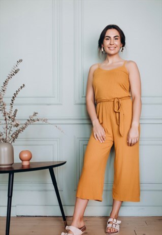 HELEN - MUSTARD BELTED JUMPSUIT IN RIB