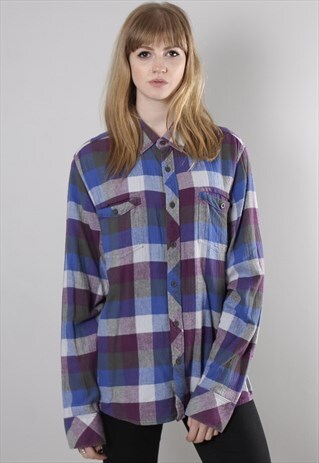 VINTAGE 90S BLUE PURPLE CHECK FLANNEL SHIRT