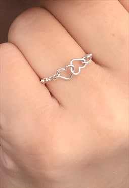 TWO HEARTS BEAT AS ONE - Ring, chain, sterling silver 925