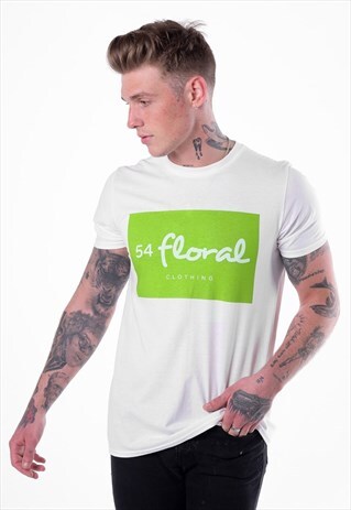 RECTANGLE GRAPHIC T-SHIRT - WHITE/NEON GREEN YELLOW