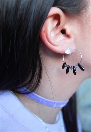 BLACK TEARDROP AND STAR HOOPS