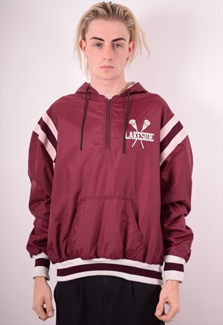 MENS VINTAGE PULLOVER RAIN JACKET XL MAROON 90S
