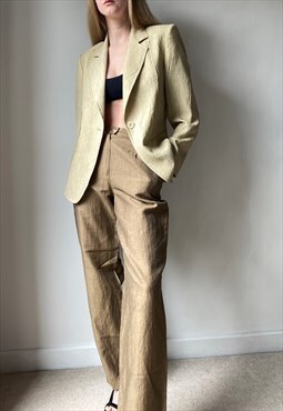 Vintage 90s Gold Tan Linen Trousers Size Small