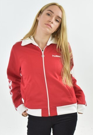 VINTAGE 90S RED WHITE HUMMEL TRACKSUIT TOP JACKET