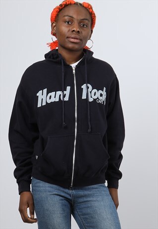 VINTAGE HARD ROCK CAFE XL NAVY ZIPPED HOODIE