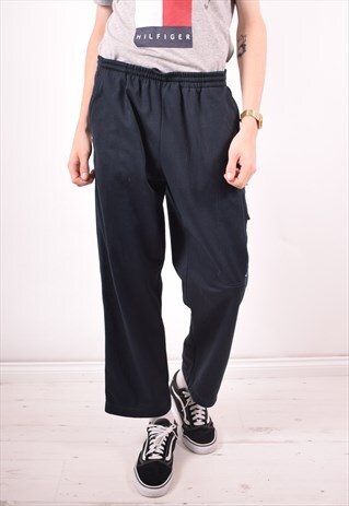 DIADORA MENS VINTAGE TRACKSUIT TROUSERS MEDIUM NAVY BLUE 90S