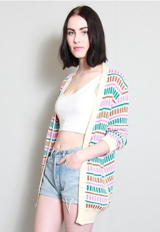 VINTAGE 1990'S MULTI COLOURED STRIPED CARDIGAN