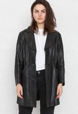 VINTAGE BLACK SAGITTA LEATHER TRENCH COAT