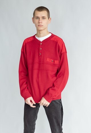 VINTAGE 80S RED DADS JUMPER WITH BUTTON UP NECK