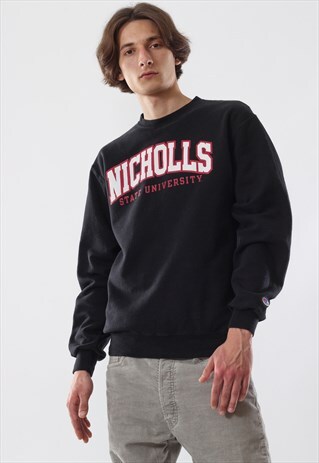 VINTAGE CHAMPION NICHOLLS UNIVERSITY CREW NECK 90S BLACK