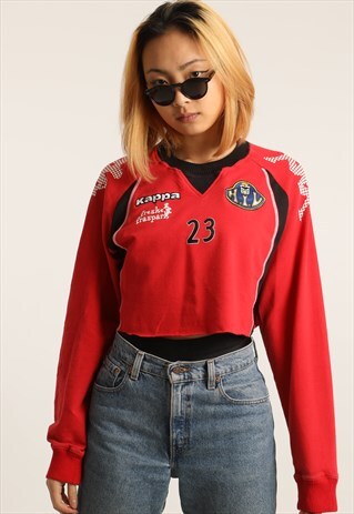 VINTAGE KAPPA EMBROIDERED SPELLOUT CROPPED SWEATSHIRT