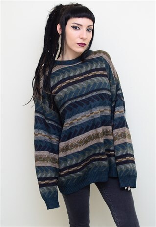VINTAGE 90'S GRUNGE CHUNKY KNITTED PATTERNED JUMPER