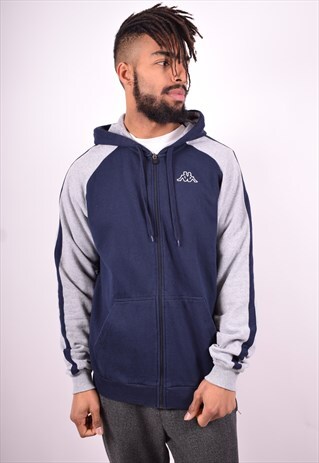 KAPPA MENS VINTAGE HOODIE JACKET LARGE BLUE 90'S