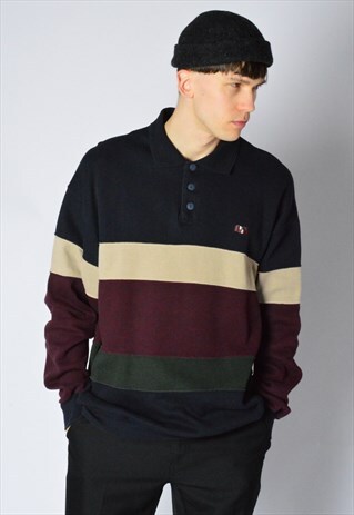 VINTAGE 90S NAVY BLUE COLOUR BLOCK JUMPER