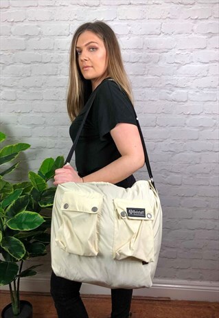 VINTAGE 90S BELSTAFF UNISEX SHOULDER BAG CREAM LARGE