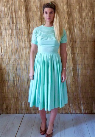 VINTAGE 50'S COTTON DAY DRESS, SIZE SMALL