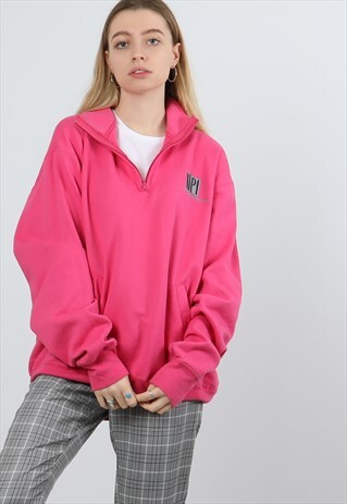 VINTAGE CHAMPION LARGE PINK EMBROIDERED 1/4 ZIP SWEATSHIRT