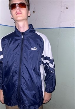 Vintage y2k puffer baggy sport track unisex jacket in blue 