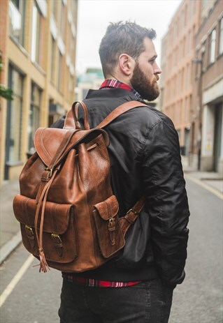 LUXURY LEATHER URBAN RUCKSACK BACKPACK (TEXTURED BROWN)