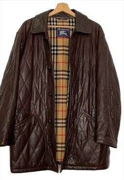Vintage Burberry brown leather jacket unisex 90s, Size L