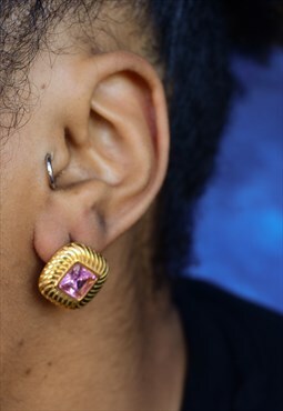 Gold Gemstone Large Stud Earrings