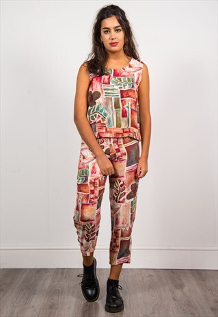 VINTGAE 90'S COLOUR PATTERN CO-ORDINATE SET TOP TROUSERS