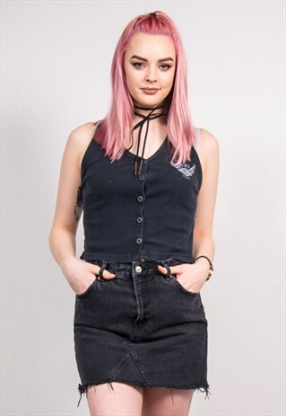 90'S VINTAGE BLACK HARLEY DAVIDSON BUTTON VEST T-SHIRT